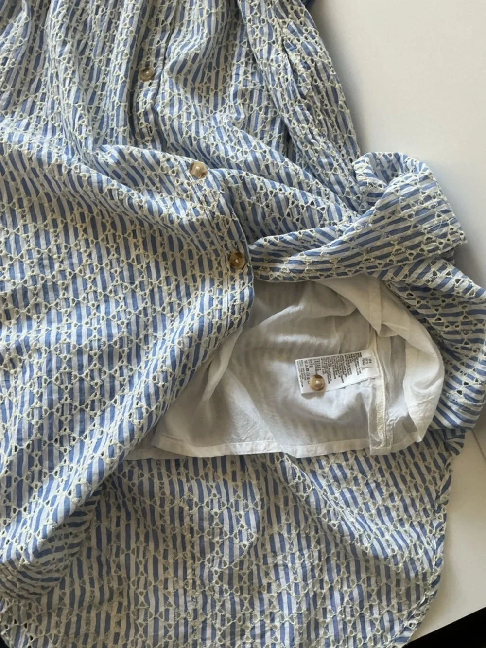 NWT Anthropologie Blue White Striped Eyelet Midi Shirt Dress 8 Coastal Pockets - Picture 9 of 9